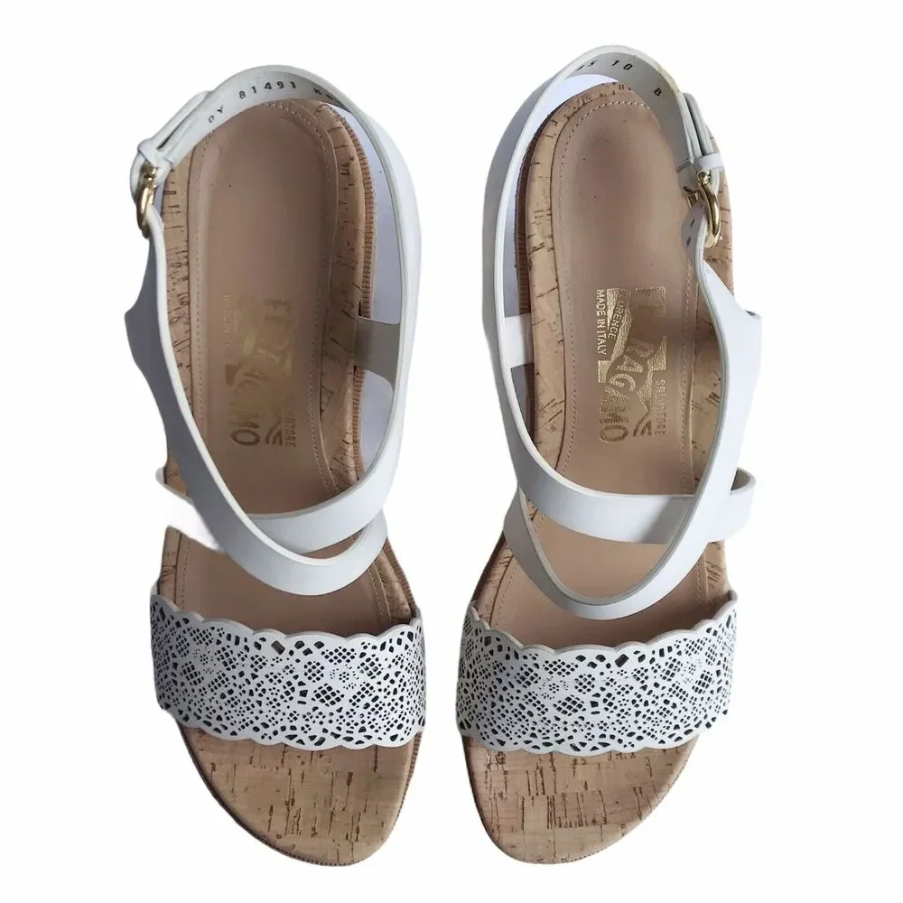 Ferragamo Gioela Wedges Espadrilles Size 40 Lait Rope Wrapped High Heel Sandals